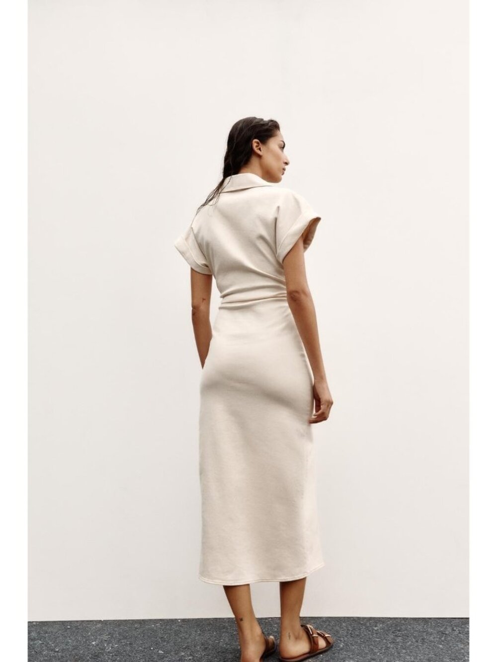 Zara Womens Shirt Dress denim M Ecru Ivory Midi Button Front 8062/622 NWT - Picture 2 of 16